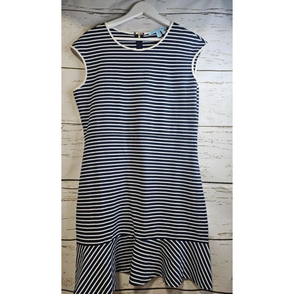 Draper James Navy White Striped Ruffle Hem Dress Size L